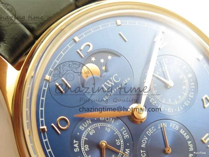 MIROTIME 0223 Premium Portugieser Perpetual Calendar IW503302 RG V9F 1:1 Best Edition Blue Dial on Black Leather Strap A 7098